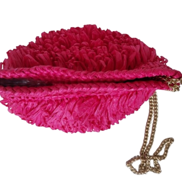 Caterina Bertini Fuschia Pink Looped Raffia Chain  Bag Purse Handbag Crossbody - Picture 3 of 12